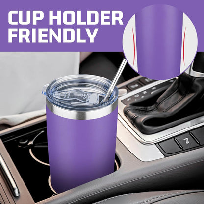 20 oz Tumbler with Lids and Straws, Stainless Steel Insulated Travel Coffee Mug, Double Wall Vacuum Insulated Tumblers, Powder Coated Coffee Tumbler for Cold & Hot Drinks (Yellow)