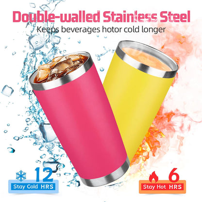 20 oz Tumbler with Lids and Straws, Stainless Steel Insulated Travel Coffee Mug, Double Wall Vacuum Insulated Tumblers, Powder Coated Coffee Tumbler for Cold & Hot Drinks (Yellow)