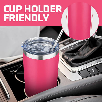 20 oz Tumbler with Lids and Straws, Stainless Steel Insulated Travel Coffee Mug, Double Wall Vacuum Insulated Tumblers, Powder Coated Coffee Tumbler for Cold & Hot Drinks (Yellow)