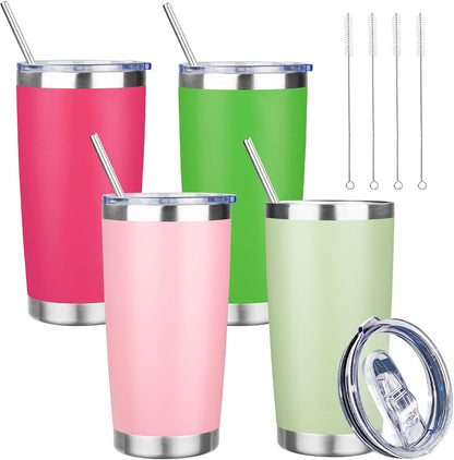20 oz Tumbler with Lids and Straws, Stainless Steel Insulated Travel Coffee Mug, Double Wall Vacuum Insulated Tumblers, Powder Coated Coffee Tumbler for Cold & Hot Drinks (Yellow)