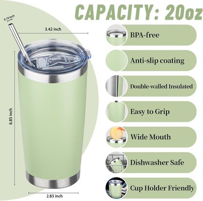 20 oz Tumbler with Lids and Straws, Stainless Steel Insulated Travel Coffee Mug, Double Wall Vacuum Insulated Tumblers, Powder Coated Coffee Tumbler for Cold & Hot Drinks (Yellow)