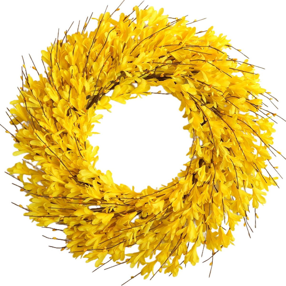 22inch Artificial Forsythia Flower Wreaths Spring Summer Fall Wreath Silk Leaves Wreath for Front Door Wreaths Porch Farmhouse Patio Garden Home Decor (Yellow)