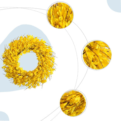 22inch Artificial Forsythia Flower Wreaths Spring Summer Fall Wreath Silk Leaves Wreath for Front Door Wreaths Porch Farmhouse Patio Garden Home Decor (Yellow)