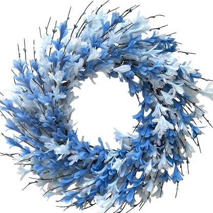 22inch Artificial Forsythia Flower Wreaths Spring Summer Fall Wreath Silk Leaves Wreath for Front Door Wreaths Porch Farmhouse Patio Garden Home Decor (Yellow)