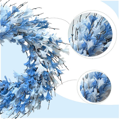 22inch Artificial Forsythia Flower Wreaths Spring Summer Fall Wreath Silk Leaves Wreath for Front Door Wreaths Porch Farmhouse Patio Garden Home Decor (Yellow)