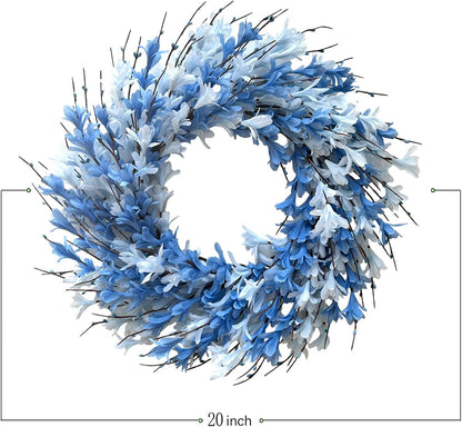 22inch Artificial Forsythia Flower Wreaths Spring Summer Fall Wreath Silk Leaves Wreath for Front Door Wreaths Porch Farmhouse Patio Garden Home Decor (Yellow)