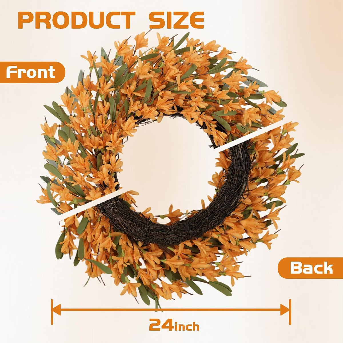 22inch Artificial Forsythia Flower Wreaths Spring Summer Fall Wreath Silk Leaves Wreath for Front Door Wreaths Porch Farmhouse Patio Garden Home Decor (Yellow)