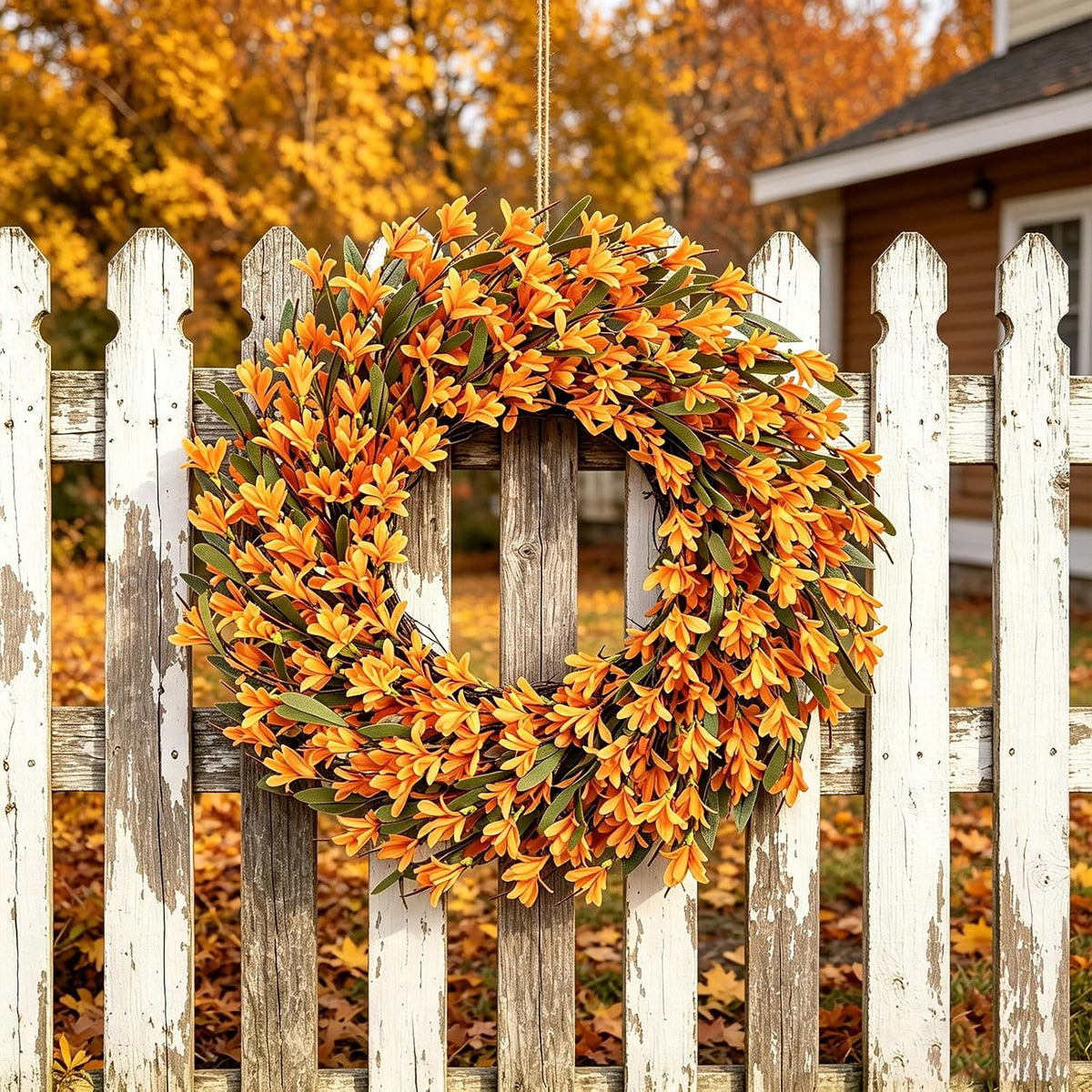 22inch Artificial Forsythia Flower Wreaths Spring Summer Fall Wreath Silk Leaves Wreath for Front Door Wreaths Porch Farmhouse Patio Garden Home Decor (Yellow)