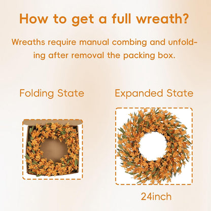 22inch Artificial Forsythia Flower Wreaths Spring Summer Fall Wreath Silk Leaves Wreath for Front Door Wreaths Porch Farmhouse Patio Garden Home Decor (Yellow)