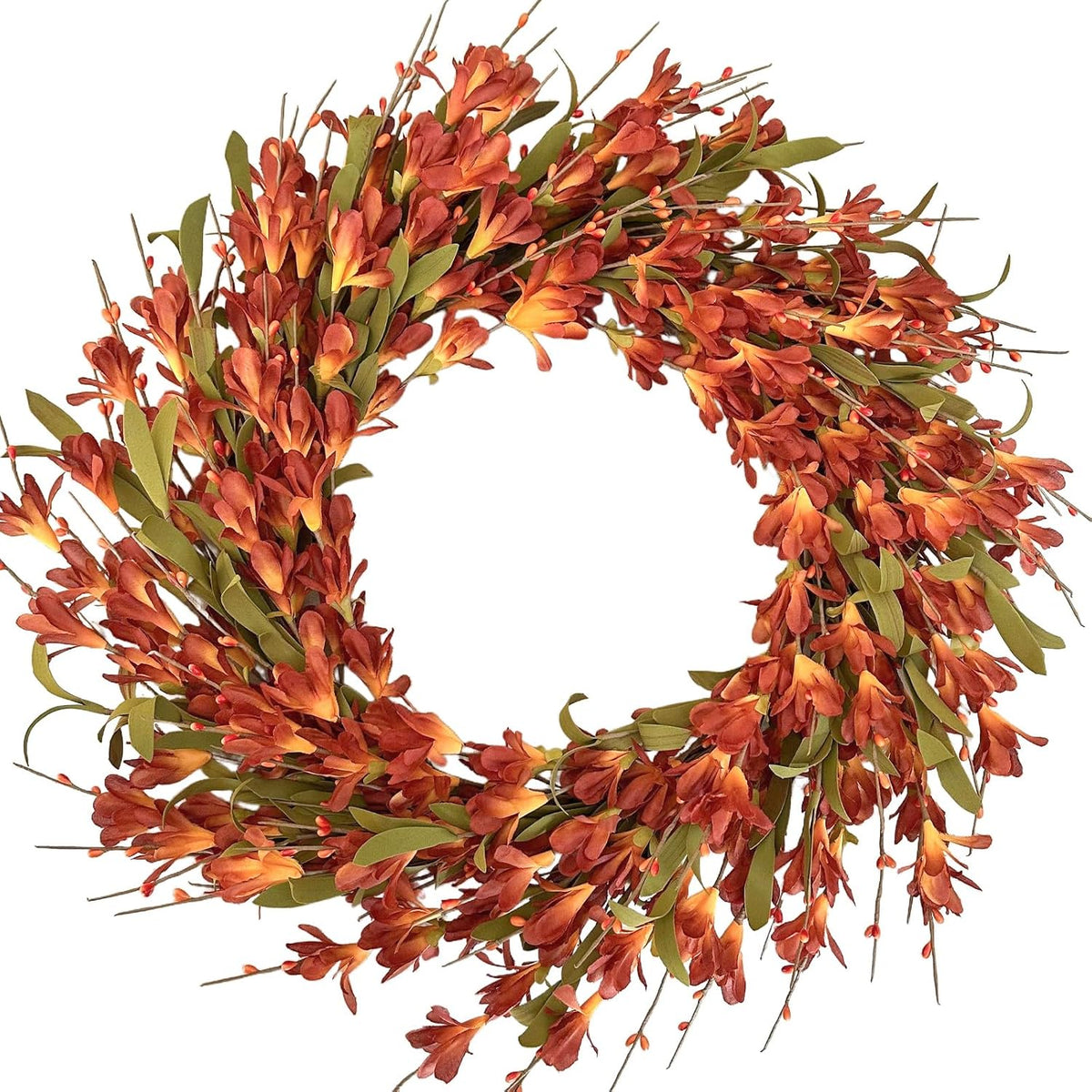 22inch Artificial Forsythia Flower Wreaths Spring Summer Fall Wreath Silk Leaves Wreath for Front Door Wreaths Porch Farmhouse Patio Garden Home Decor (Yellow)