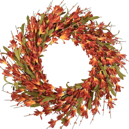 22inch Artificial Forsythia Flower Wreaths Spring Summer Fall Wreath Silk Leaves Wreath for Front Door Wreaths Porch Farmhouse Patio Garden Home Decor (Yellow)
