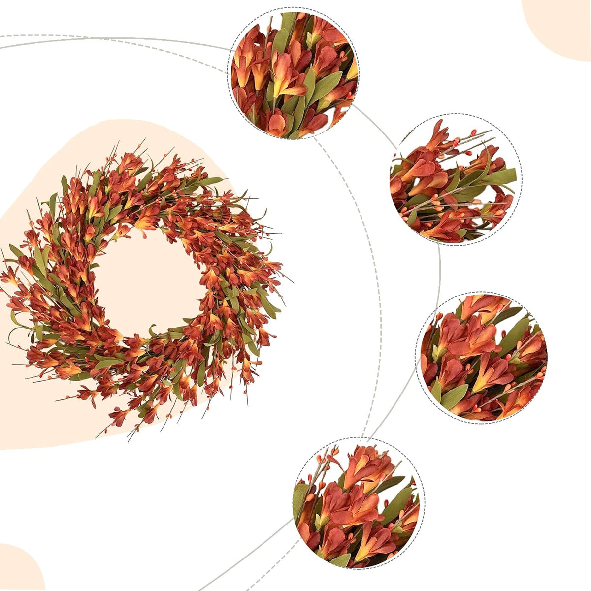 22inch Artificial Forsythia Flower Wreaths Spring Summer Fall Wreath Silk Leaves Wreath for Front Door Wreaths Porch Farmhouse Patio Garden Home Decor (Yellow)