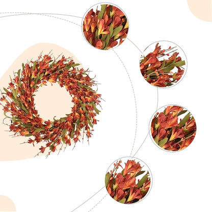 22inch Artificial Forsythia Flower Wreaths Spring Summer Fall Wreath Silk Leaves Wreath for Front Door Wreaths Porch Farmhouse Patio Garden Home Decor (Yellow)