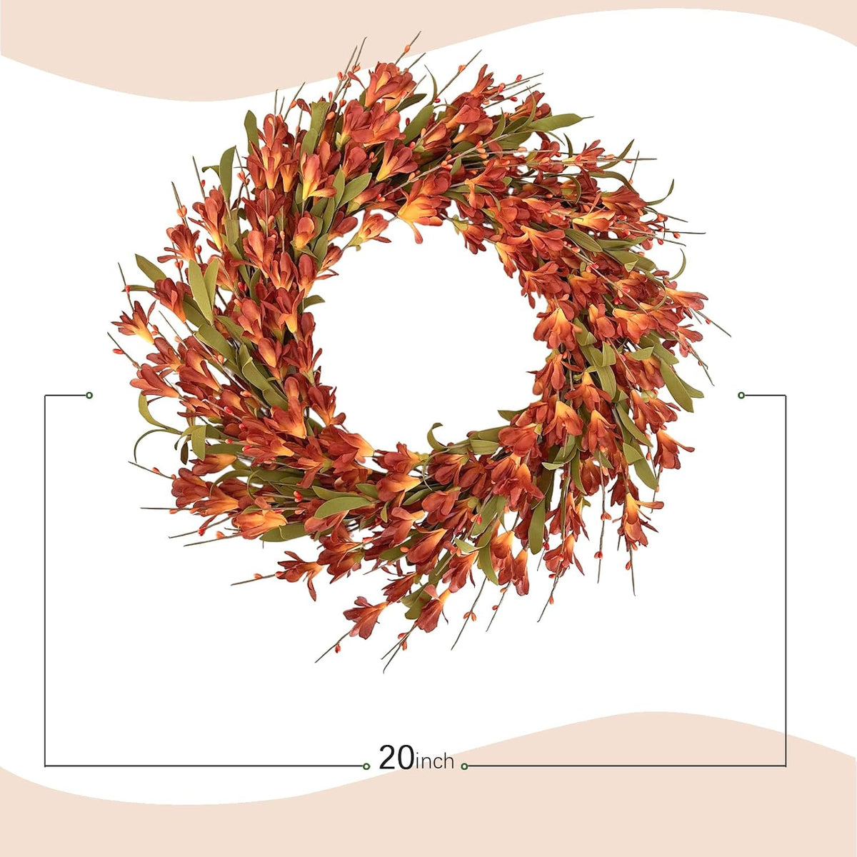 22inch Artificial Forsythia Flower Wreaths Spring Summer Fall Wreath Silk Leaves Wreath for Front Door Wreaths Porch Farmhouse Patio Garden Home Decor (Yellow)