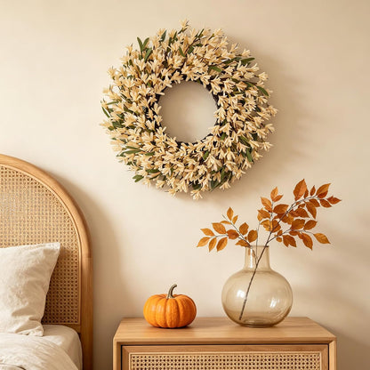 22inch Artificial Forsythia Flower Wreaths Spring Summer Fall Wreath Silk Leaves Wreath for Front Door Wreaths Porch Farmhouse Patio Garden Home Decor (Yellow)