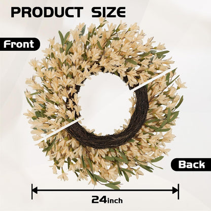 22inch Artificial Forsythia Flower Wreaths Spring Summer Fall Wreath Silk Leaves Wreath for Front Door Wreaths Porch Farmhouse Patio Garden Home Decor (Yellow)