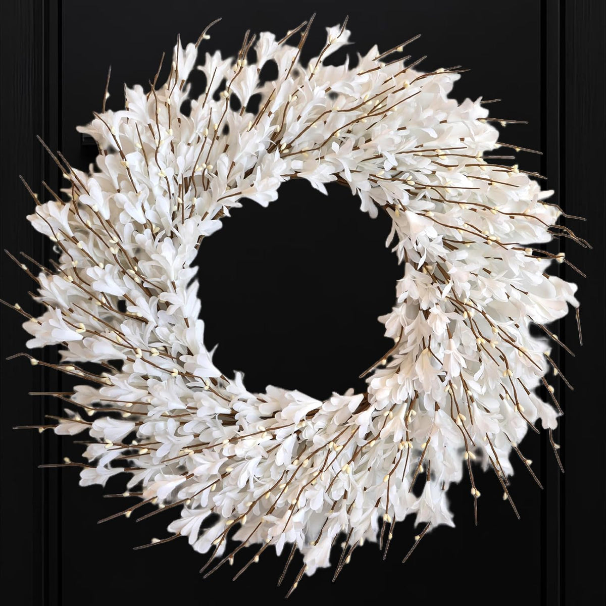 22inch Artificial Forsythia Flower Wreaths Spring Summer Fall Wreath Silk Leaves Wreath for Front Door Wreaths Porch Farmhouse Patio Garden Home Decor (Yellow)