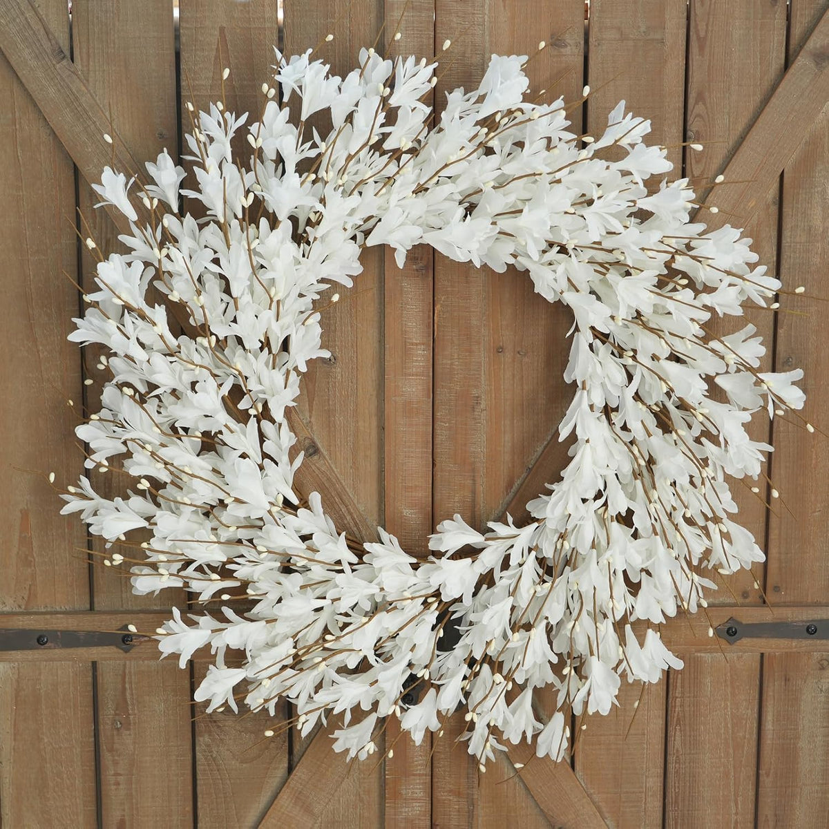 22inch Artificial Forsythia Flower Wreaths Spring Summer Fall Wreath Silk Leaves Wreath for Front Door Wreaths Porch Farmhouse Patio Garden Home Decor (Yellow)