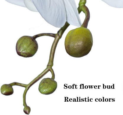 Artificial Orchid Plant, 35 Inch 4 Pcs Phalaenopsis Flowers with Leaves, Real Touch Orchid Stems for Home Decoration