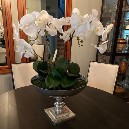 Artificial Orchid Plant, 35 Inch 4 Pcs Phalaenopsis Flowers with Leaves, Real Touch Orchid Stems for Home Decoration