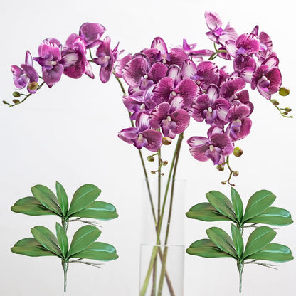 Artificial Orchid Plant, 35 Inch 4 Pcs Phalaenopsis Flowers with Leaves, Real Touch Orchid Stems for Home Decoration