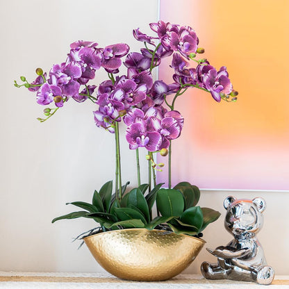 Artificial Orchid Plant, 35 Inch 4 Pcs Phalaenopsis Flowers with Leaves, Real Touch Orchid Stems for Home Decoration