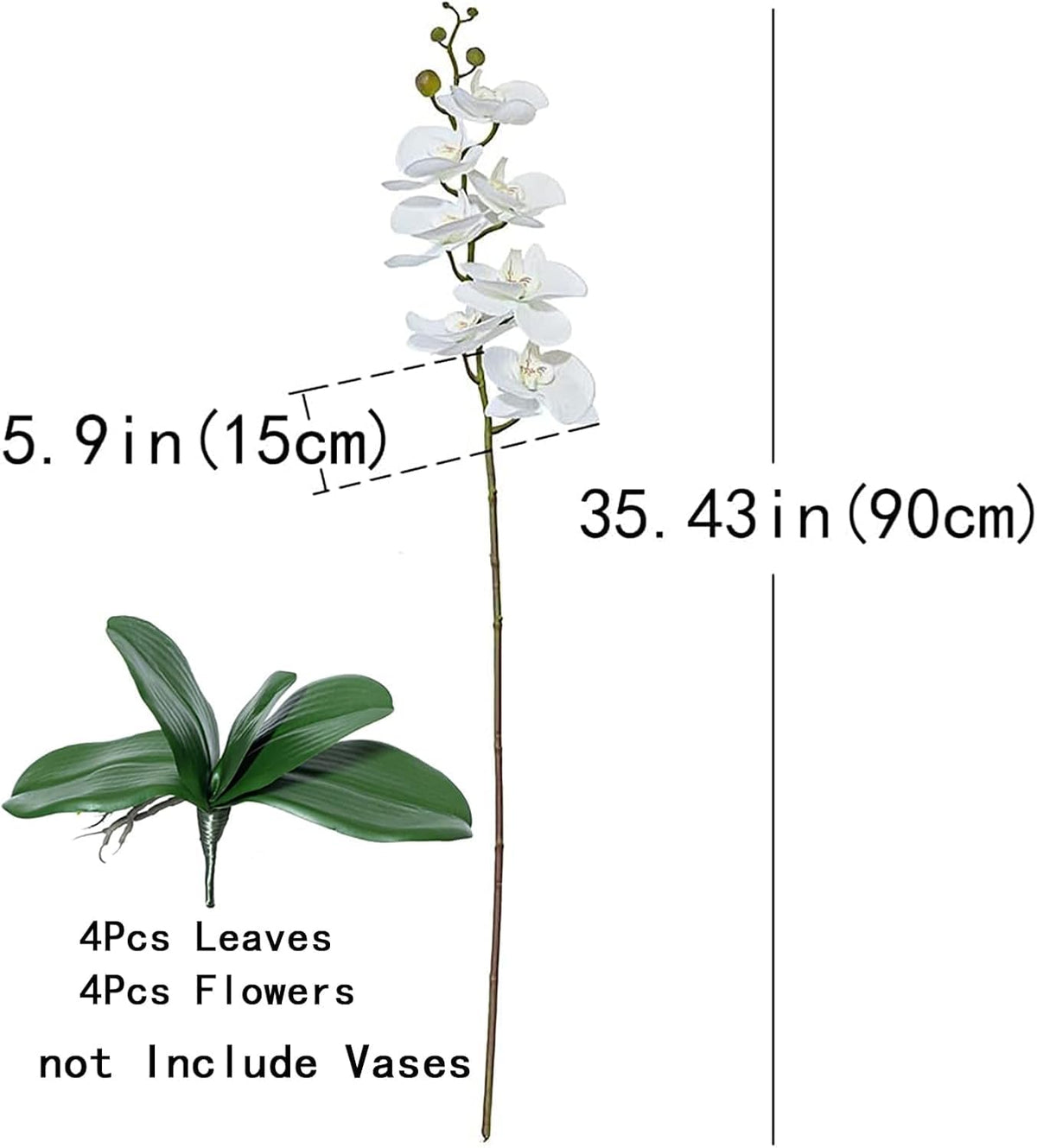 Artificial Orchid Plant, 35 Inch 4 Pcs Phalaenopsis Flowers with Leaves, Real Touch Orchid Stems for Home Decoration
