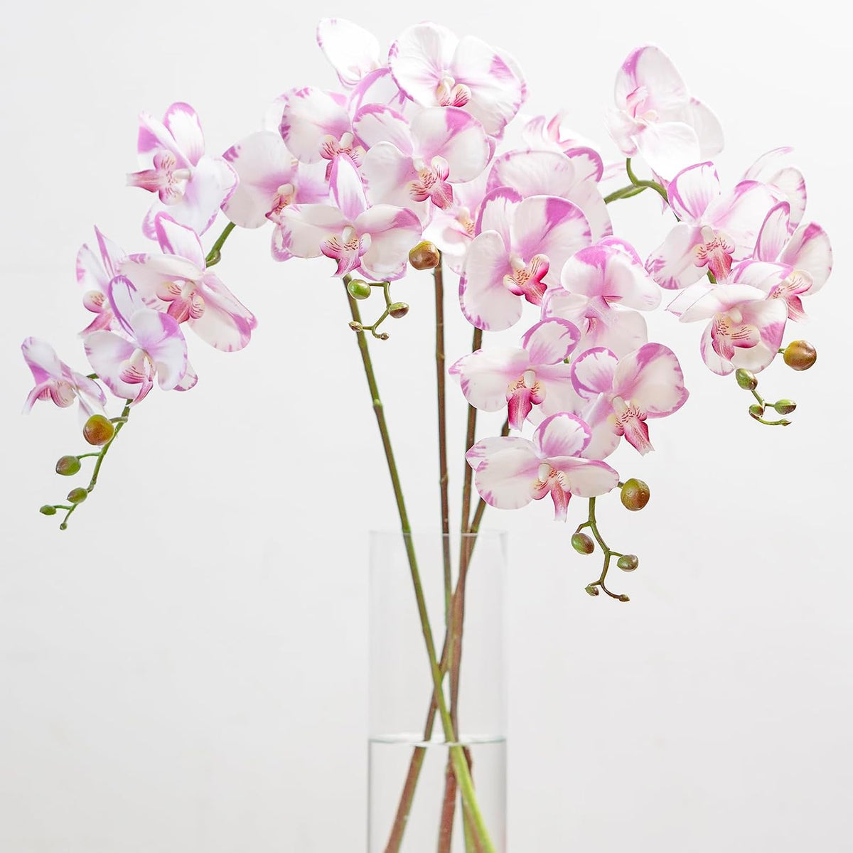 Artificial Orchid Plant, 35 Inch 4 Pcs Phalaenopsis Flowers with Leaves, Real Touch Orchid Stems for Home Decoration