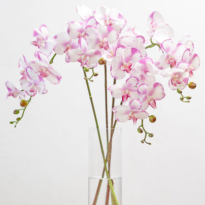 Artificial Orchid Plant, 35 Inch 4 Pcs Phalaenopsis Flowers with Leaves, Real Touch Orchid Stems for Home Decoration