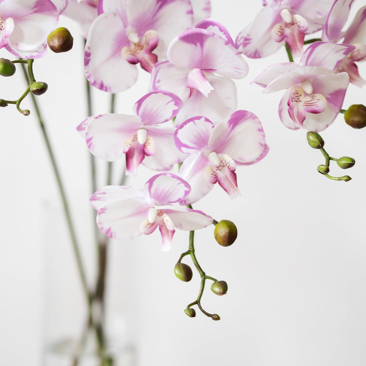 Artificial Orchid Plant, 35 Inch 4 Pcs Phalaenopsis Flowers with Leaves, Real Touch Orchid Stems for Home Decoration
