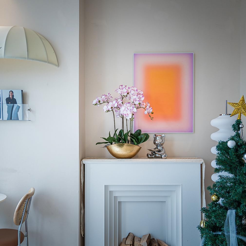 Artificial Orchid Plant, 35 Inch 4 Pcs Phalaenopsis Flowers with Leaves, Real Touch Orchid Stems for Home Decoration