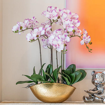 Artificial Orchid Plant, 35 Inch 4 Pcs Phalaenopsis Flowers with Leaves, Real Touch Orchid Stems for Home Decoration