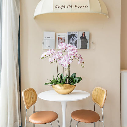 Artificial Orchid Plant, 35 Inch 4 Pcs Phalaenopsis Flowers with Leaves, Real Touch Orchid Stems for Home Decoration