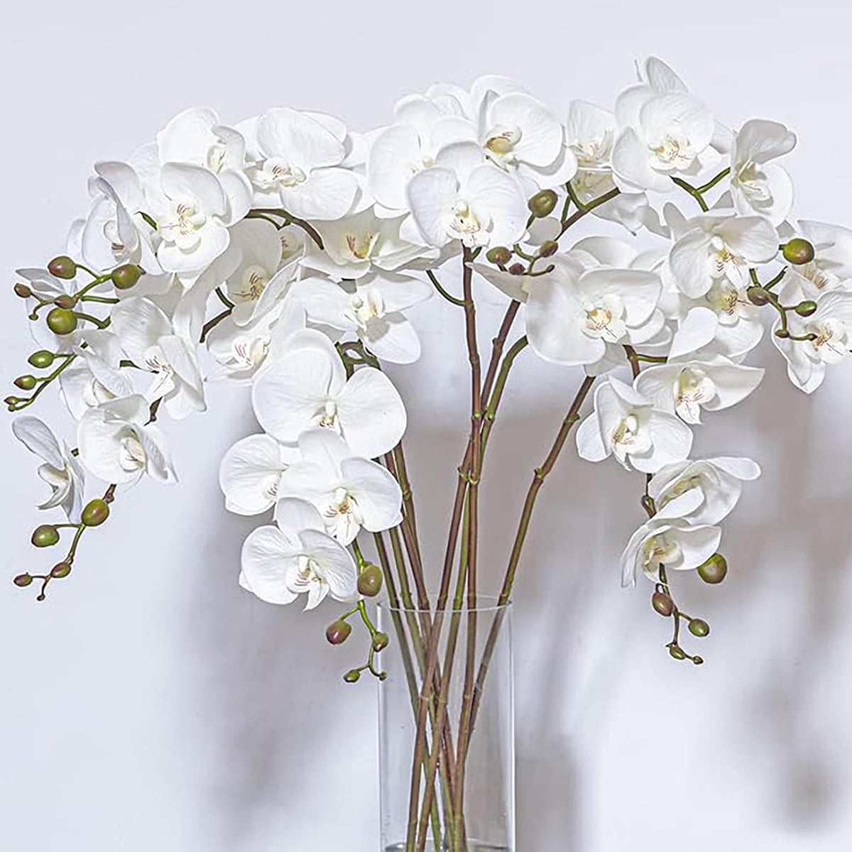 Artificial Orchid Plant, 35 Inch 4 Pcs Phalaenopsis Flowers with Leaves, Real Touch Orchid Stems for Home Decoration