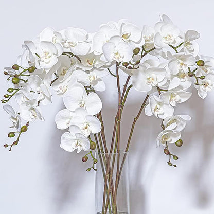 Artificial Orchid Plant, 35 Inch 4 Pcs Phalaenopsis Flowers with Leaves, Real Touch Orchid Stems for Home Decoration