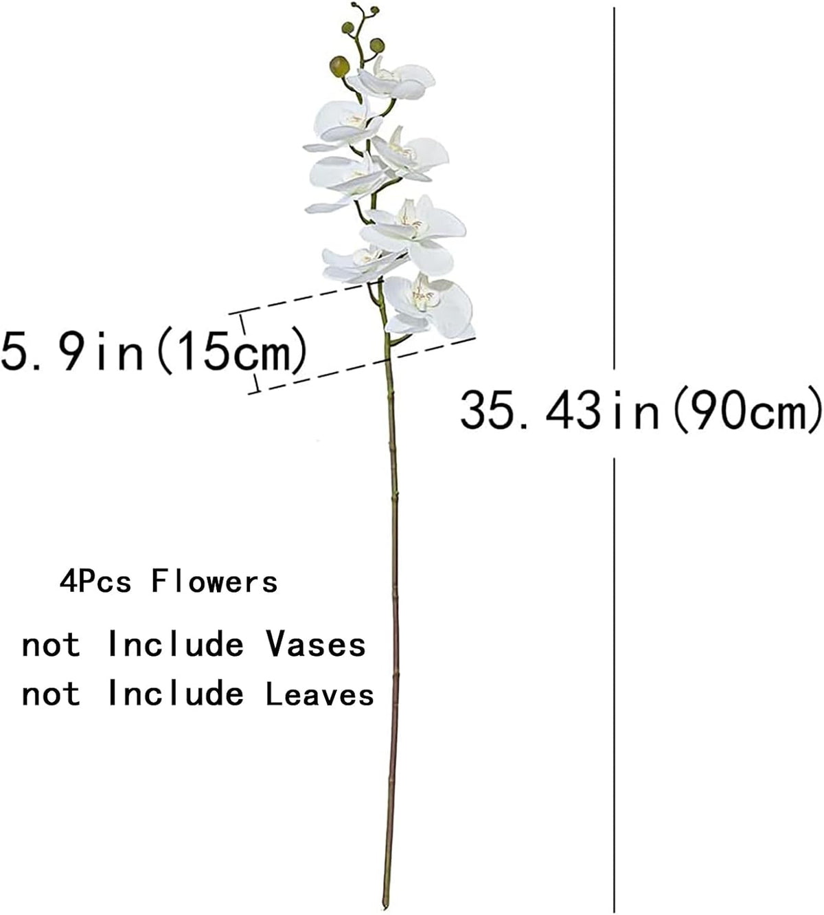 Artificial Orchid Plant, 35 Inch 4 Pcs Phalaenopsis Flowers with Leaves, Real Touch Orchid Stems for Home Decoration
