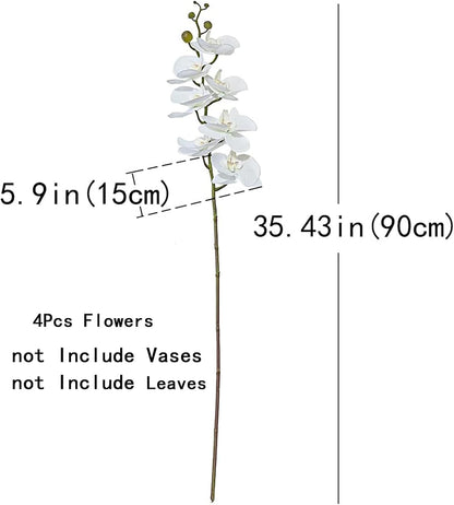 Artificial Orchid Plant, 35 Inch 4 Pcs Phalaenopsis Flowers with Leaves, Real Touch Orchid Stems for Home Decoration