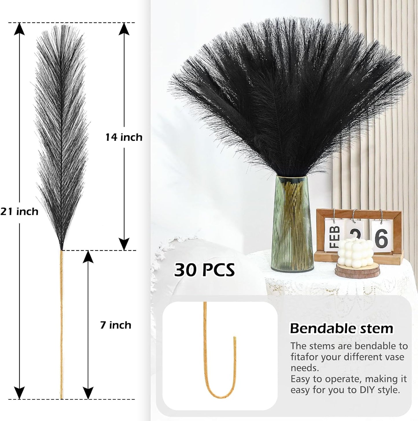 Pampas Grass Decor 30 Pcs 21.7 Inch Faux Brown Pampas Grass Bulk Artificial Dried Flowers Small Vase Filler Pompas Grass.