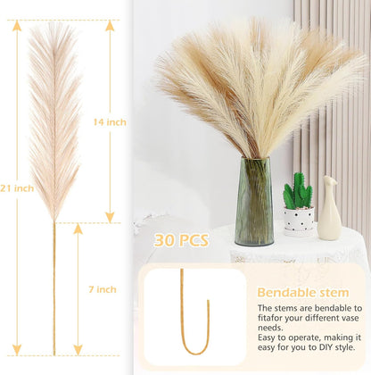 Pampas Grass Decor 30 Pcs 21.7 Inch Faux Brown Pampas Grass Bulk Artificial Dried Flowers Small Vase Filler Pompas Grass.