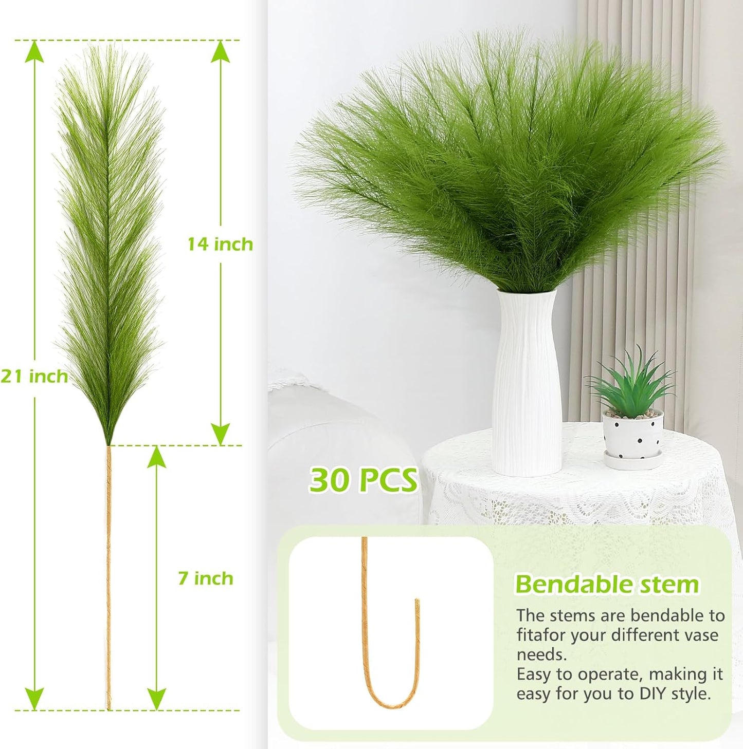 Pampas Grass Decor 30 Pcs 21.7 Inch Faux Brown Pampas Grass Bulk Artificial Dried Flowers Small Vase Filler Pompas Grass.