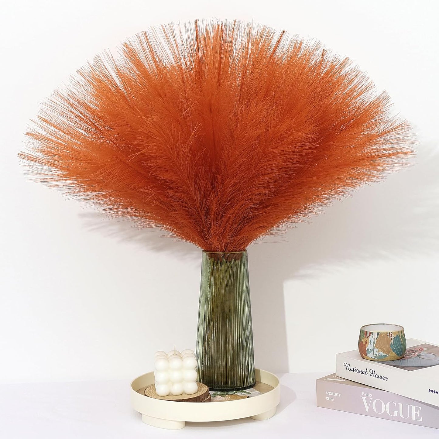 Pampas Grass Decor 30 Pcs 21.7 Inch Faux Brown Pampas Grass Bulk Artificial Dried Flowers Small Vase Filler Pompas Grass.