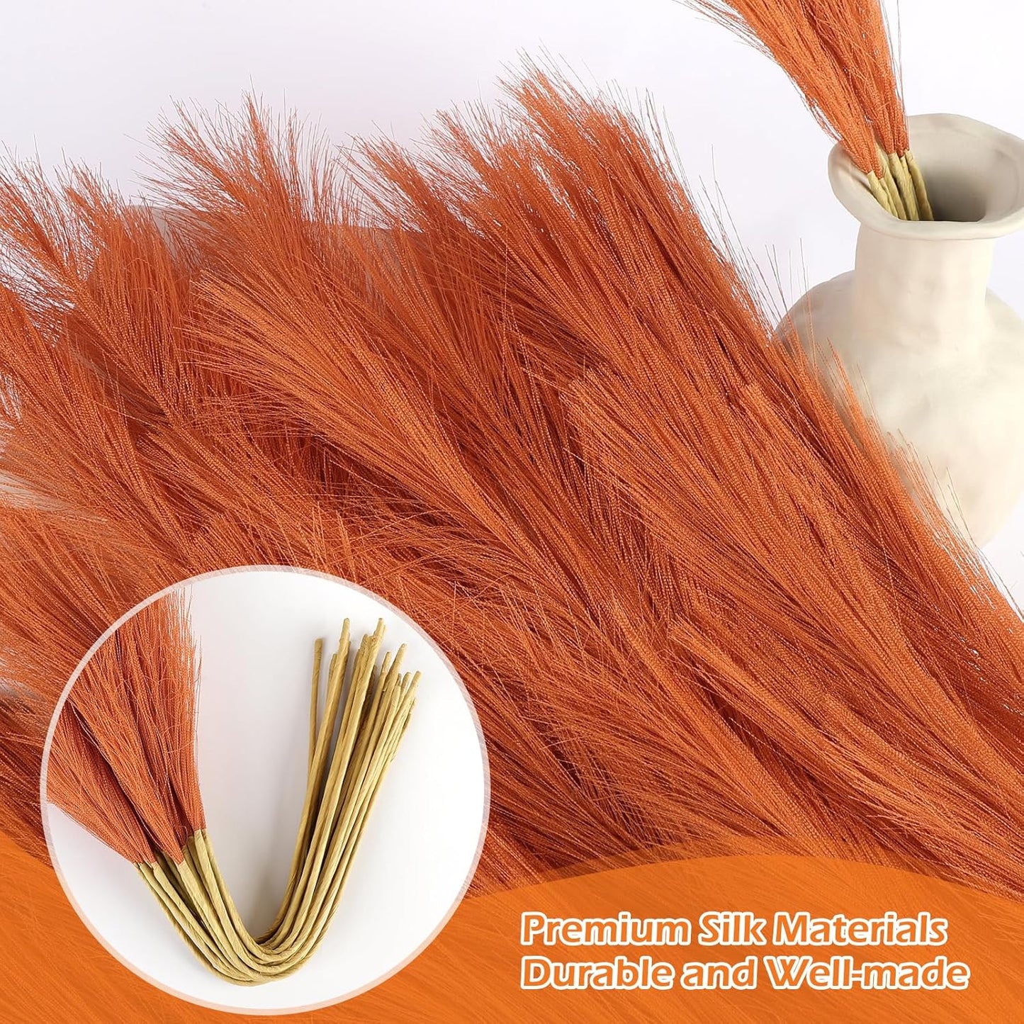 Pampas Grass Decor 30 Pcs 21.7 Inch Faux Brown Pampas Grass Bulk Artificial Dried Flowers Small Vase Filler Pompas Grass.