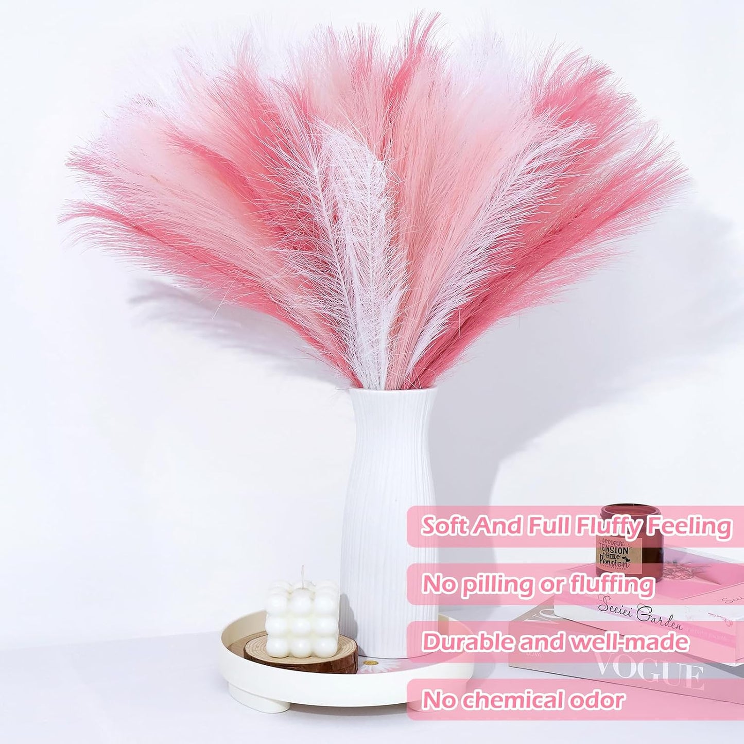 Pampas Grass Decor 30 Pcs 21.7 Inch Faux Brown Pampas Grass Bulk Artificial Dried Flowers Small Vase Filler Pompas Grass.