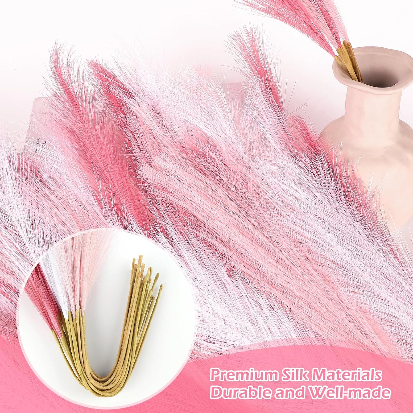 Pampas Grass Decor 30 Pcs 21.7 Inch Faux Brown Pampas Grass Bulk Artificial Dried Flowers Small Vase Filler Pompas Grass.