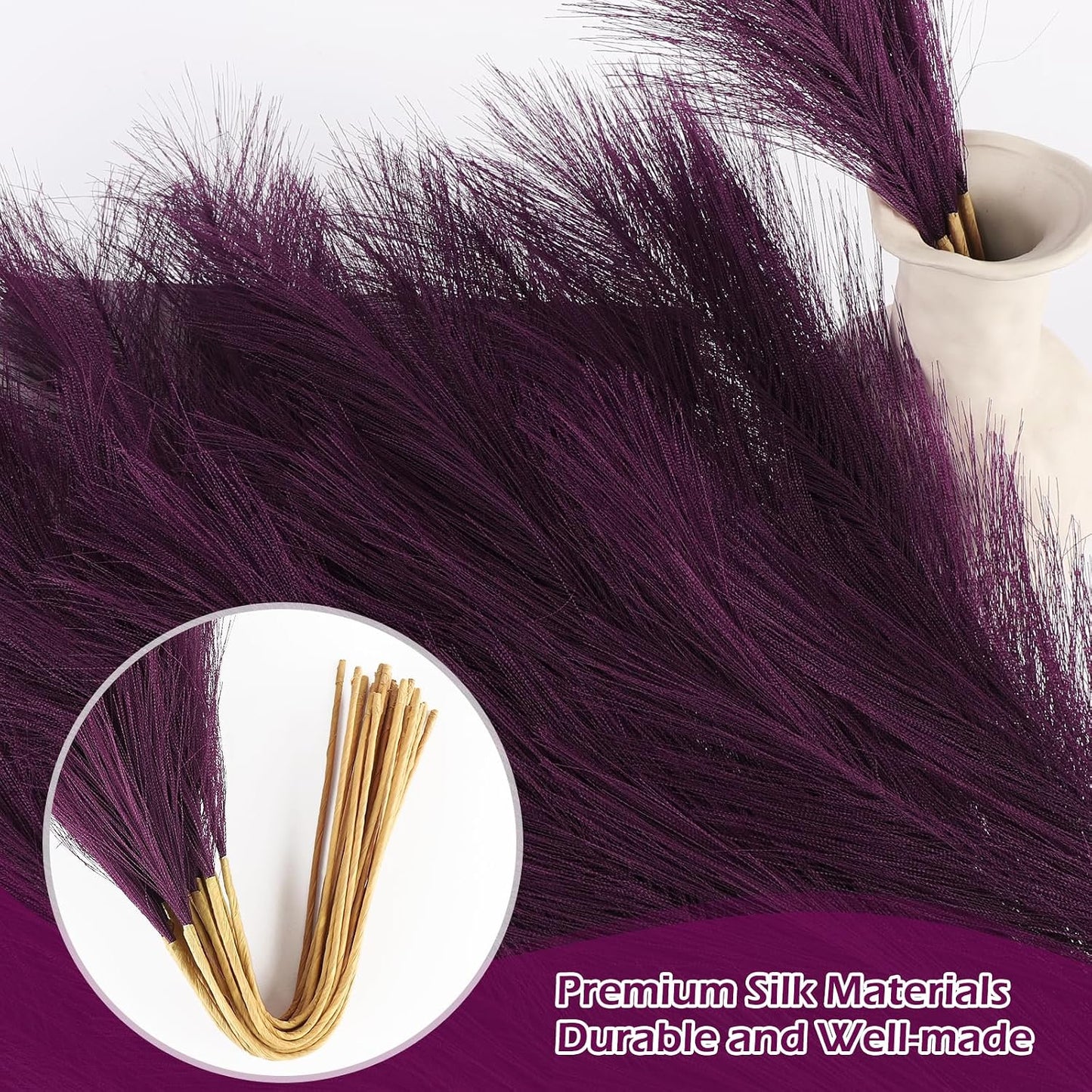 Pampas Grass Decor 30 Pcs 21.7 Inch Faux Brown Pampas Grass Bulk Artificial Dried Flowers Small Vase Filler Pompas Grass.