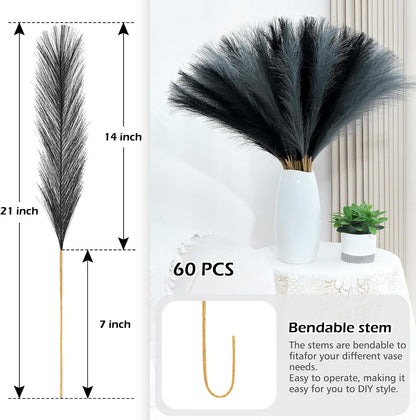 Pampas Grass Decor 30 Pcs 21.7 Inch Faux Brown Pampas Grass Bulk Artificial Dried Flowers Small Vase Filler Pompas Grass.