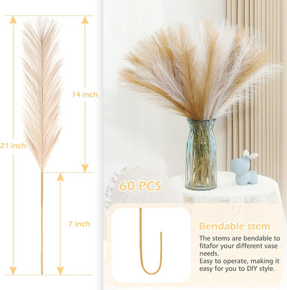 Pampas Grass Decor 30 Pcs 21.7 Inch Faux Brown Pampas Grass Bulk Artificial Dried Flowers Small Vase Filler Pompas Grass.
