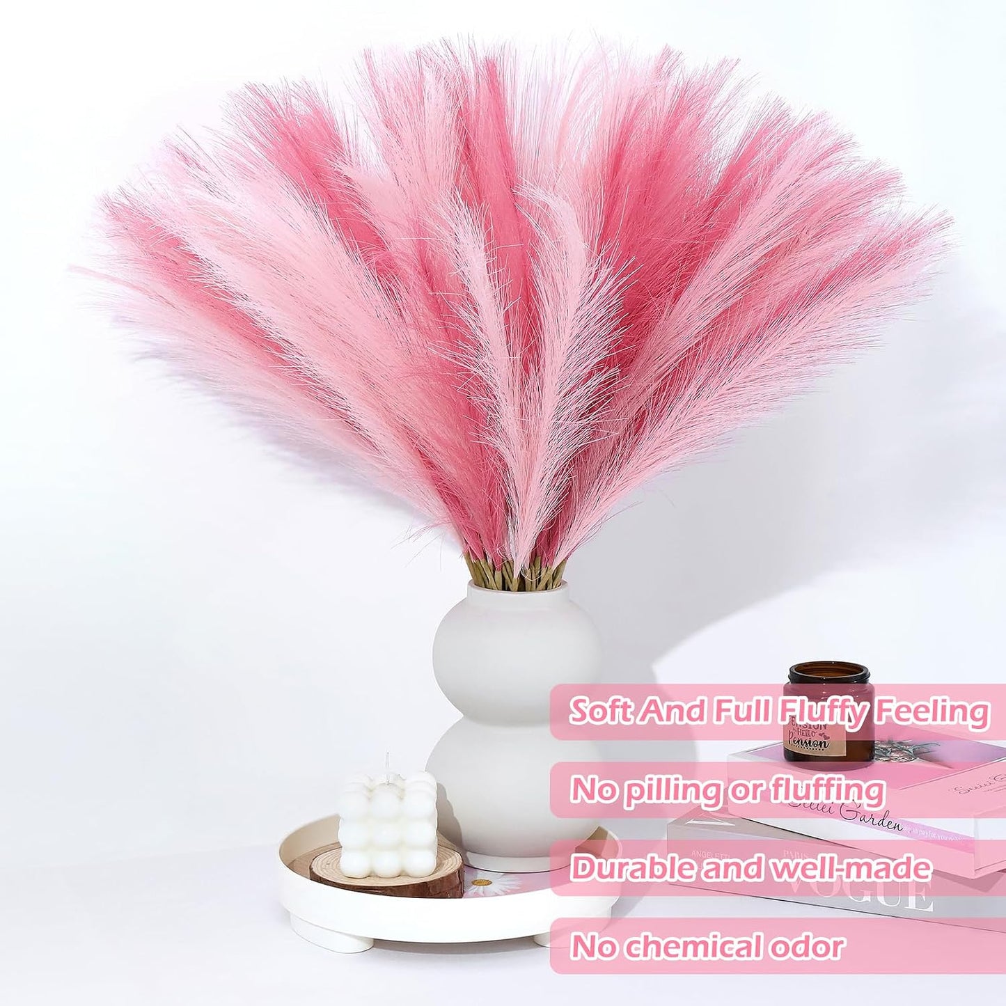 Pampas Grass Decor 30 Pcs 21.7 Inch Faux Brown Pampas Grass Bulk Artificial Dried Flowers Small Vase Filler Pompas Grass.