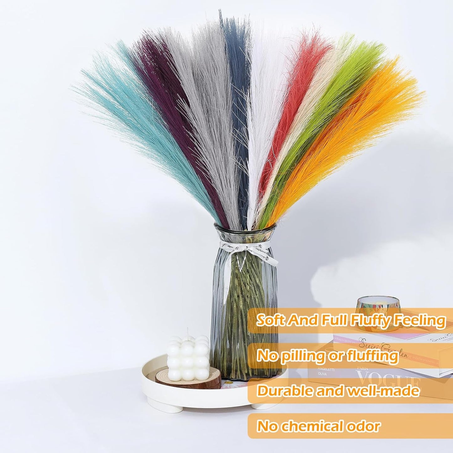 Pampas Grass Decor 30 Pcs 21.7 Inch Faux Brown Pampas Grass Bulk Artificial Dried Flowers Small Vase Filler Pompas Grass.
