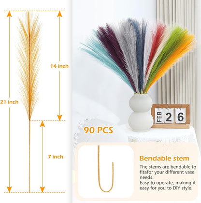 Pampas Grass Decor 30 Pcs 21.7 Inch Faux Brown Pampas Grass Bulk Artificial Dried Flowers Small Vase Filler Pompas Grass.
